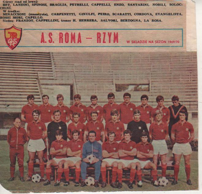 вырезки из журналов и книг футбол команда Рома г.Рим, Италия 1969г.