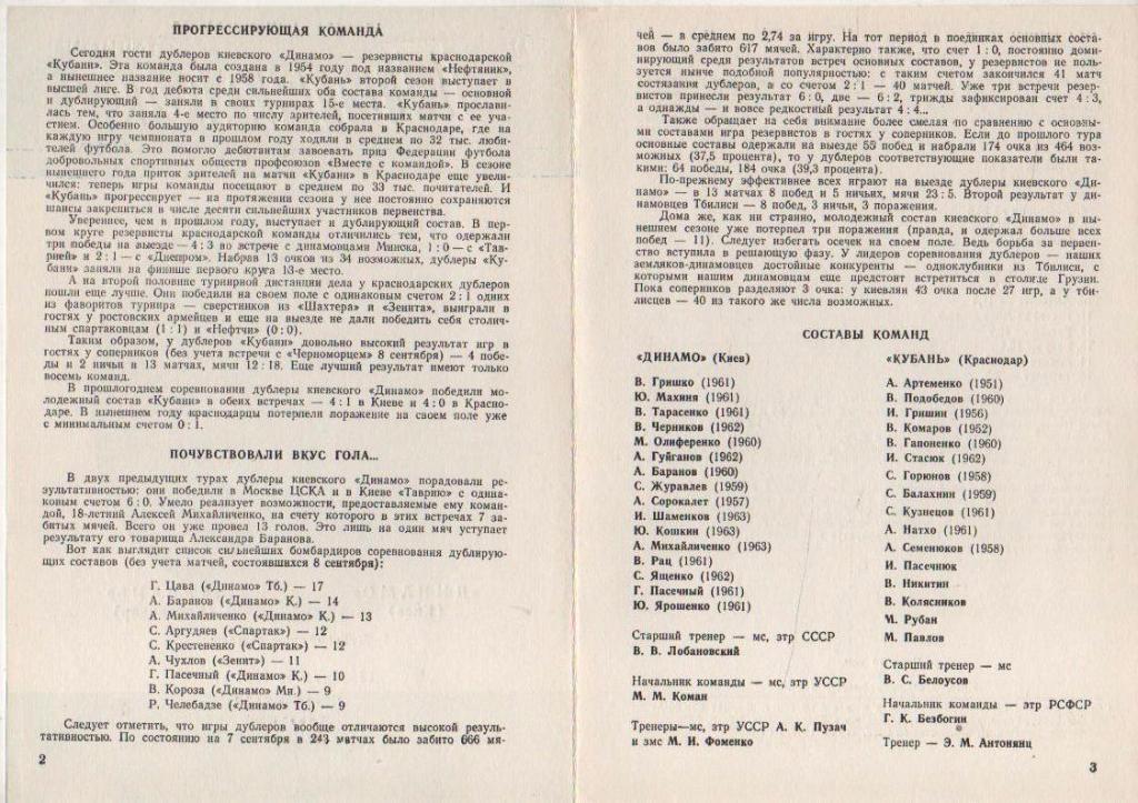 пр-ка футбол Динамо Киев - Кубань Краснодар 1981г. (дублирующие составы) 1