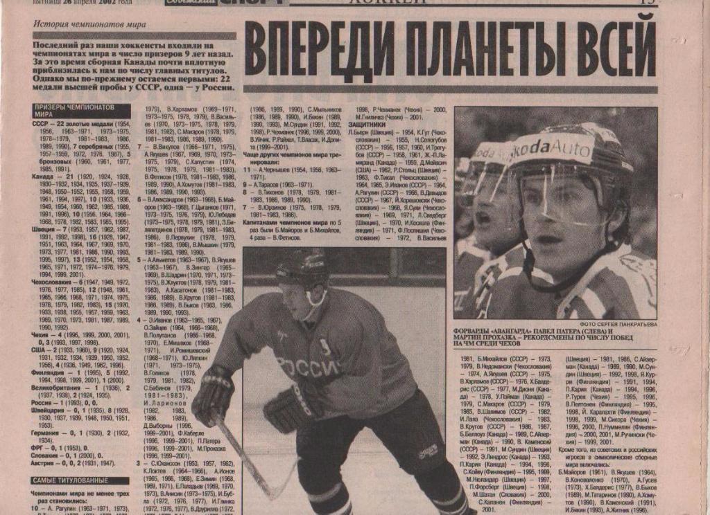газета спорт Советский спорт г.Москва 2002г. №75 апрель 1