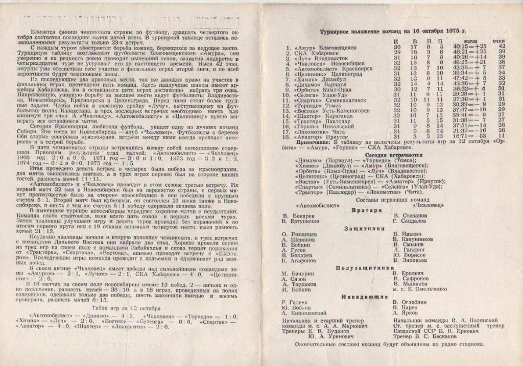 пр-ка футбол Автомобилист Красноярск - Чкаловец Новосибирск 1975г. 1
