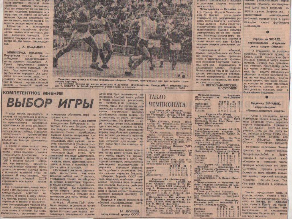 стать футбол №115 отчеты о матчах чемпионата Европы юноши УЕФА г.Москва 1984г.