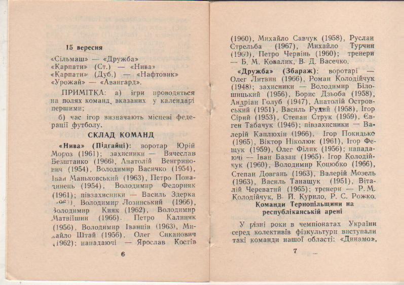 к/c футбол г.Тернополь 1984г. на украинском с автографом 2