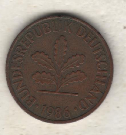 монеты 2 пфеннинг ФРГ 1986г. (не чищеная) магнитится 1