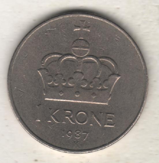 монеты 1 крона Норвегия 1987г. (не чищеная) не магнитится