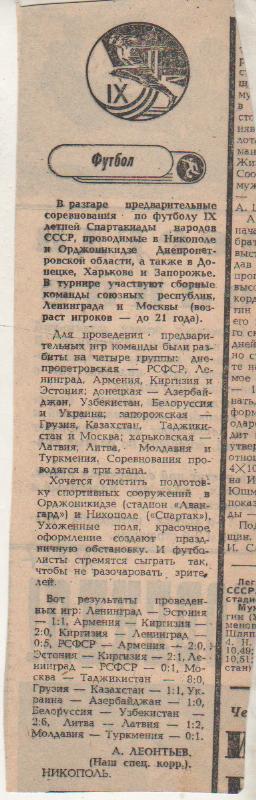 статьи футбол №357 отчеты о матчах летняя спартакиада народов СССР 1986г.