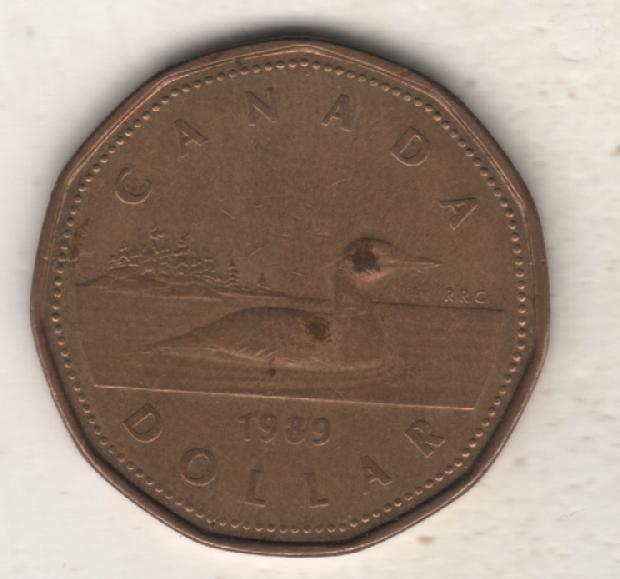 монеты 1 доллар Канада Утка 1989г. (не чищеная) магнитится