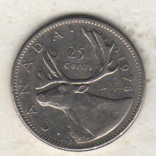монеты 25 центов Канада 1978г. (не чищеная) магнитится