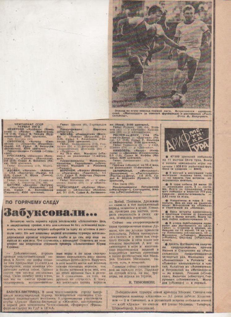 стать футбол №45 отчеты о матчах Кузбасс Кемерово - Ротор Волгоград 1986г.
