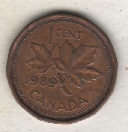 монеты 1 цент Канада 1989г. (не чищеная) не магнитится