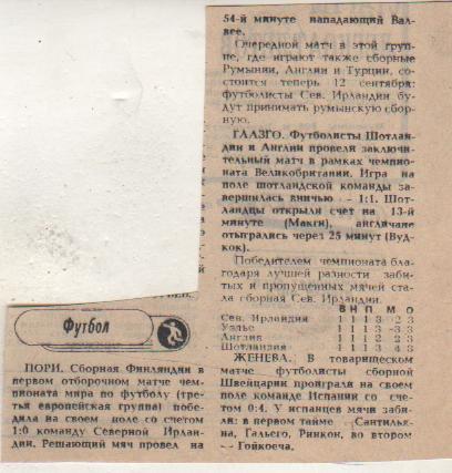 ста футбол №51 отчеты о матчах сборная Финляндия - сб. Северная Ирландия 1984г.