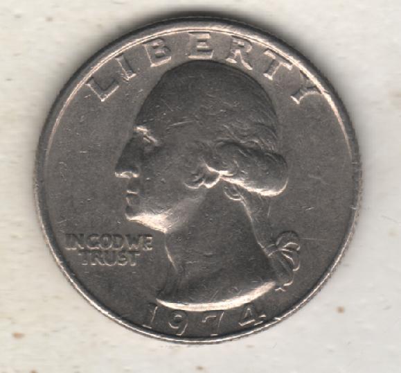 монеты 25 центов (квотер) США 1974г. (не чищеная) не магнитится 1