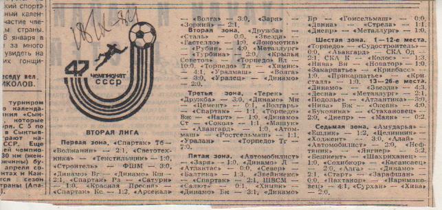 статьи футбол №81 результаты матчей 1,2,3,5,6,7-я зона Вторая лига 1984г.