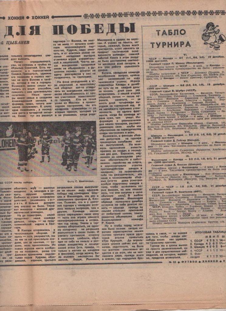 газета спорт еженедельник Футбол - Хоккей г.Москва 1986г. №52 1
