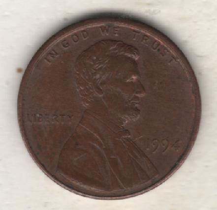 монеты 1 цент США 1994г. (не чищеная) не магнитится 1
