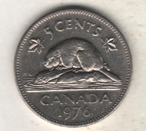 монеты 5 центов Канада 1976г. (не чищеная) магнитится