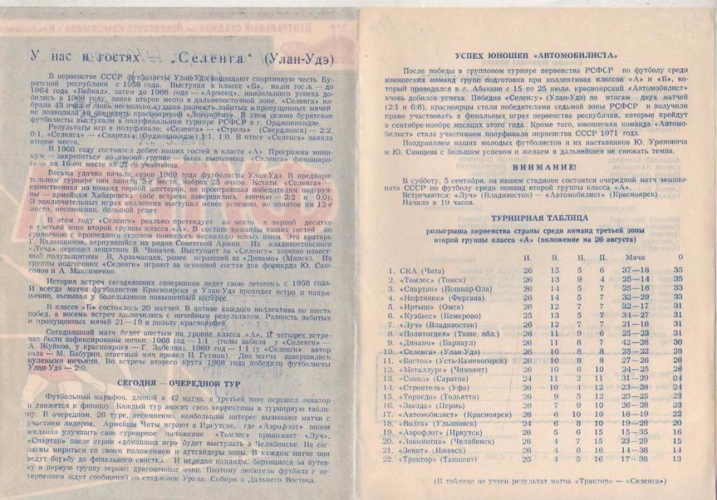 пр-ка футбол Автомобилист Красноярск - Селенга Улан-Удэ 1970г. 1