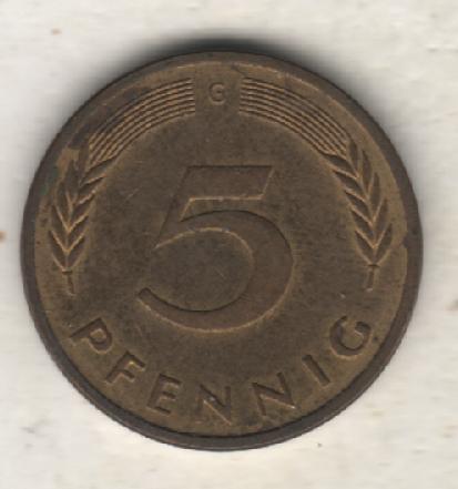 монеты 5 пфеннинг Германия 1994г. (не чищеная) магнитится
