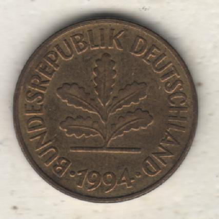 монеты 5 пфеннинг Германия 1994г. (не чищеная) магнитится 1