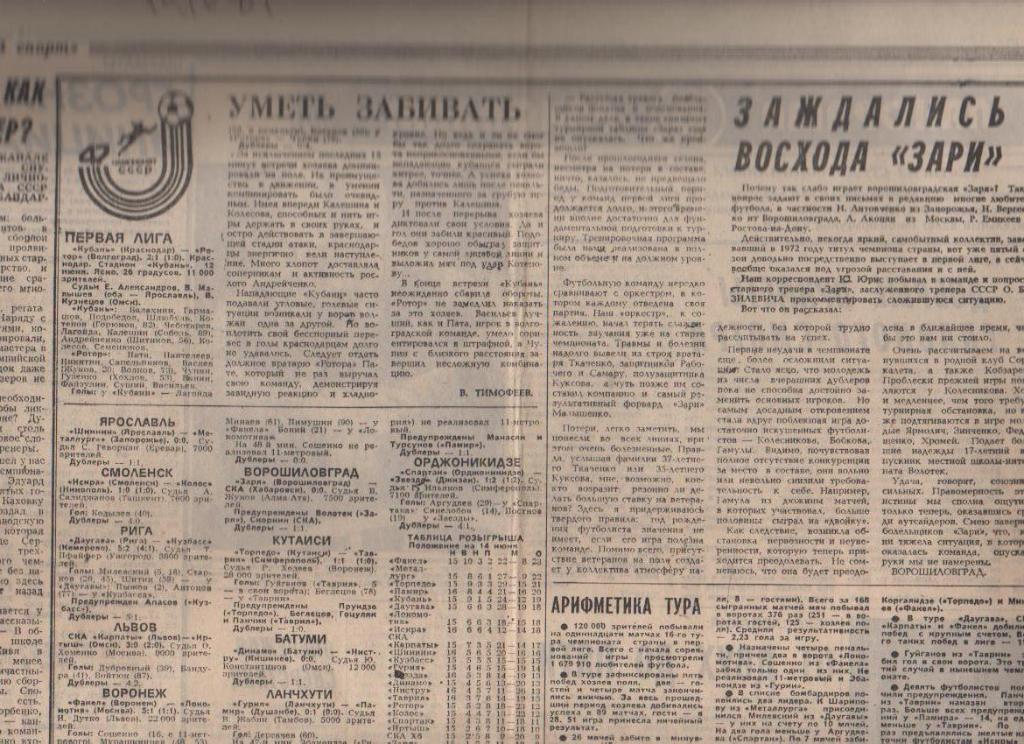 стать футбол №190 отчеты о матчах Кубань Краснодар - Ротор Волгоград 1984г.