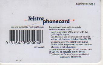 карта пластиковая телефонная карта Telstra phonecard 10$ Австралия 1