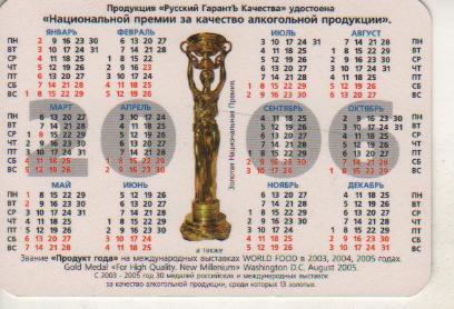 календарик пластик водка Малосольная г.Москва 2006г. 1
