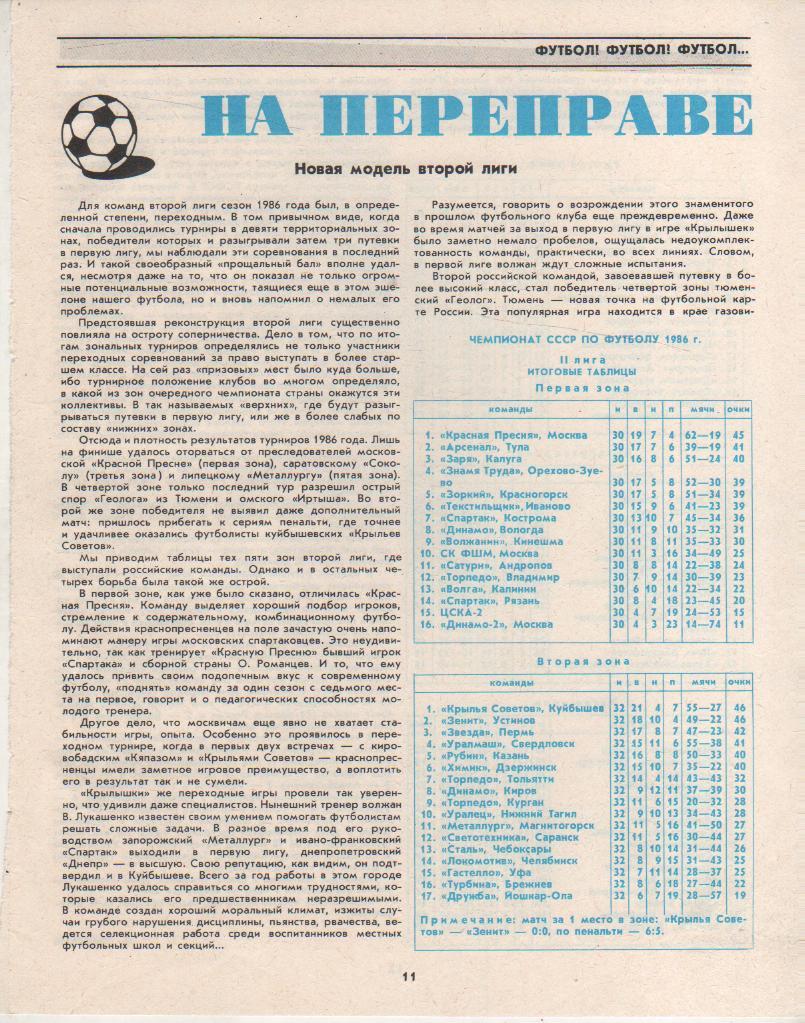 буклет футбол итоговые таблицы II- лиги 1,2,3,4,5-я зона РСФСР 1986г.