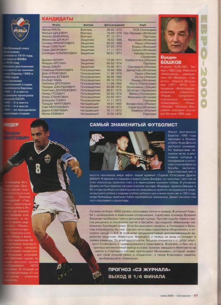 журнал футбол Спорт - экспресс г.Москва 2000г.№6 июнь 3