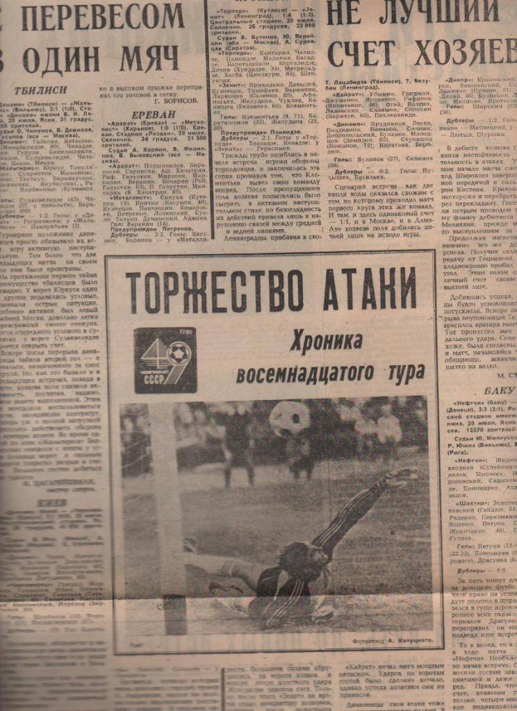 статьи футбол №215 отчеты о матчах Кайрат Алма-Ата - Динамо Москва 1986г.