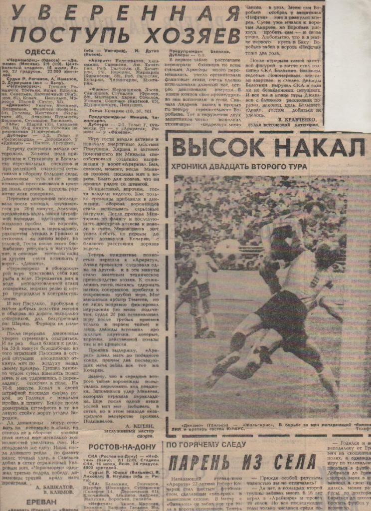статьи футбол №220 отчеты о матчах Черноморец Одесса - Динамо Москва 1985г.