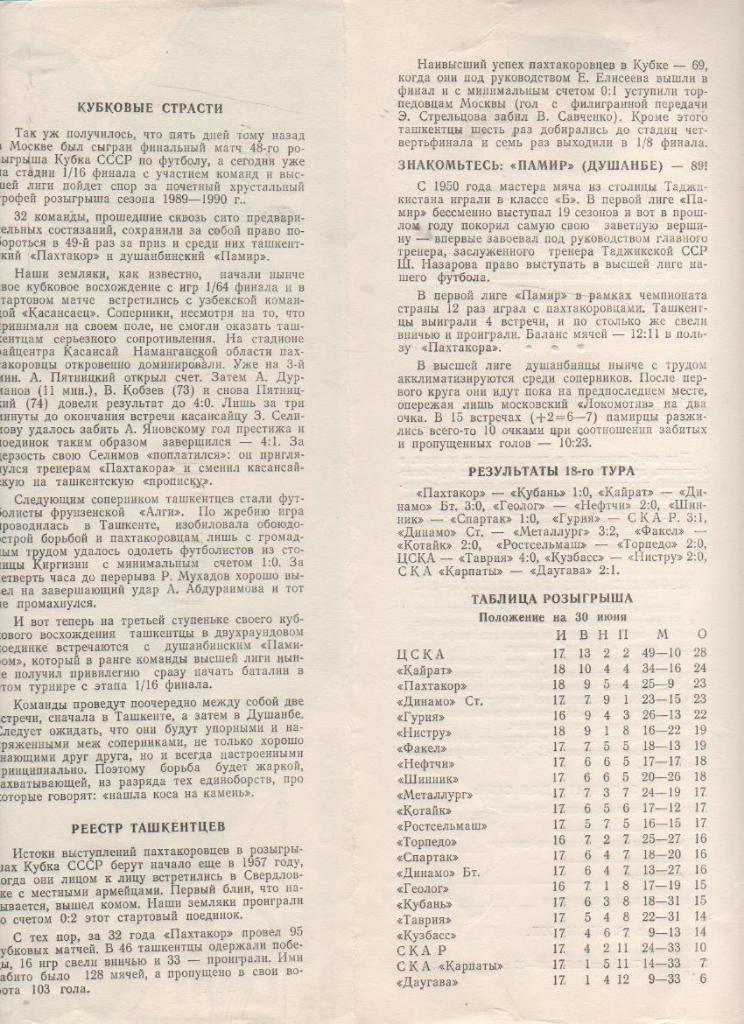 пр-ка футбол Пахтакор Ташкент - Памир Душанбе 1989г. 1