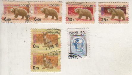 марки фауна медведь 6 рублей стандарт Россия 2008г. Б/У две марки