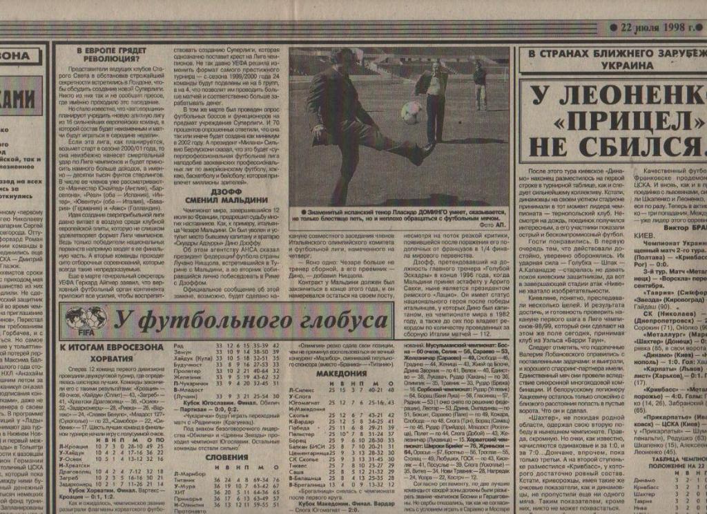 газета спорт Советский спорт г.Москва 1998г. №139 июль 1