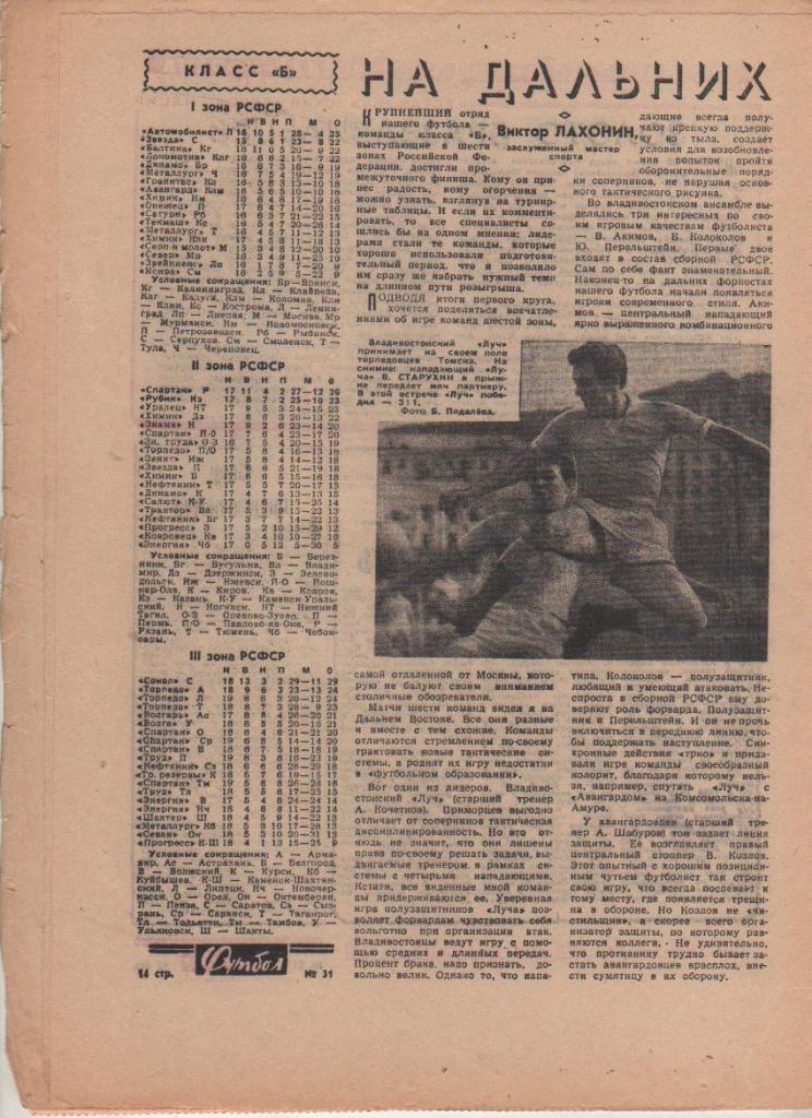 газета К спорт еженедельник Футбол г.Москва 1965г. №31 1