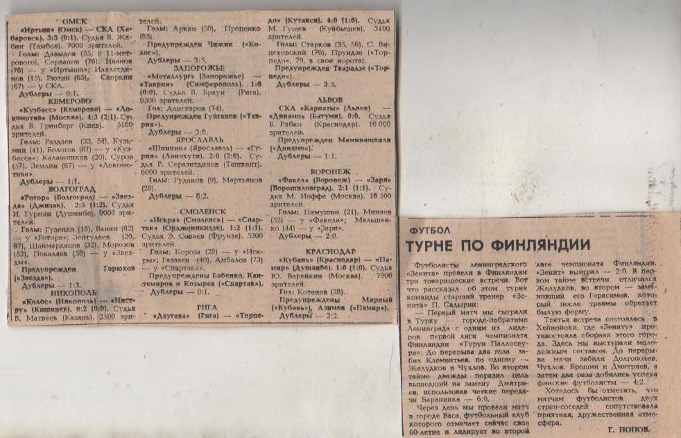статьи футбол П8 №195 отчеты о матчах Кузбасс Кеме - Локомотив Москва 1984г.