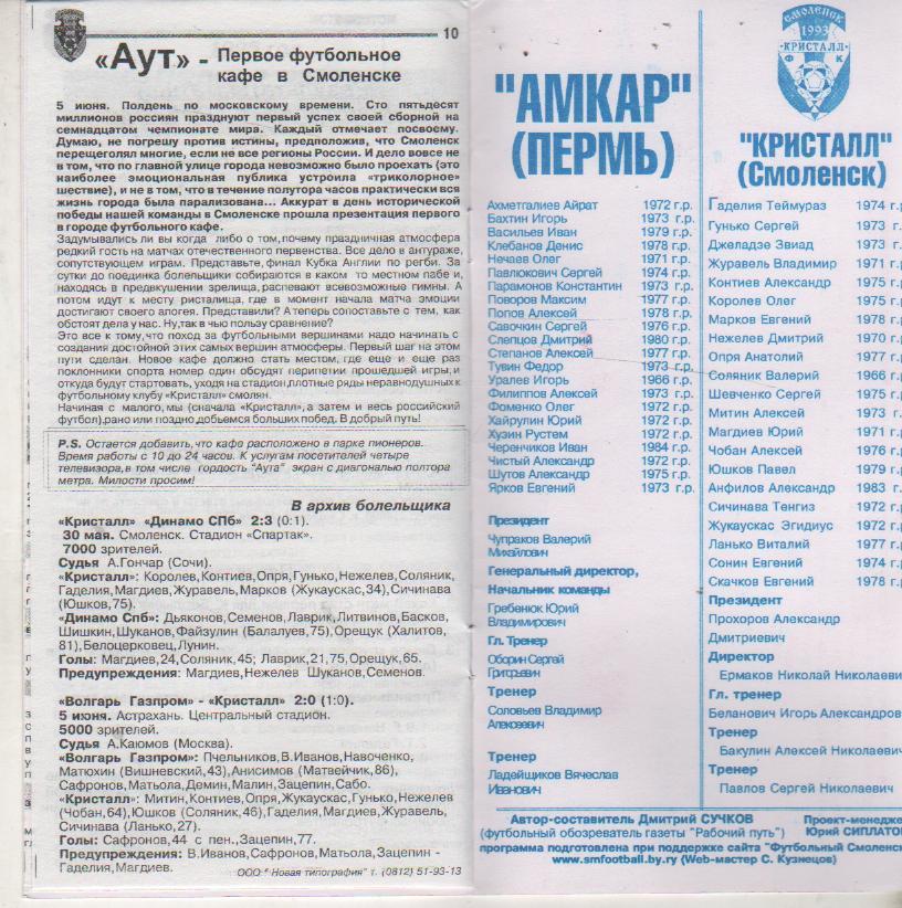 пр-ка футбол Кристалл Смоленск - Амкар Пермь 2002г. 1
