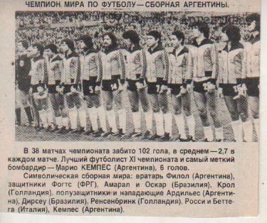 вырезки из журналов футбол сборная Аргентины - чемпион мира по футболу 1978г.