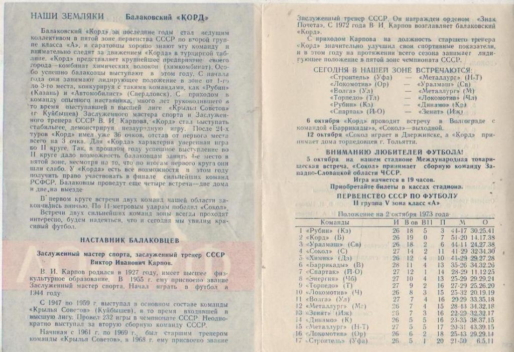 пр-ки футбол Сокол Саратов - Корд Балаково 1973г. 1
