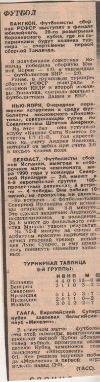 статьи футбол П8 №296 отчеты о матчах сборная Испания - сб. Сев. Ирландия 1989г.