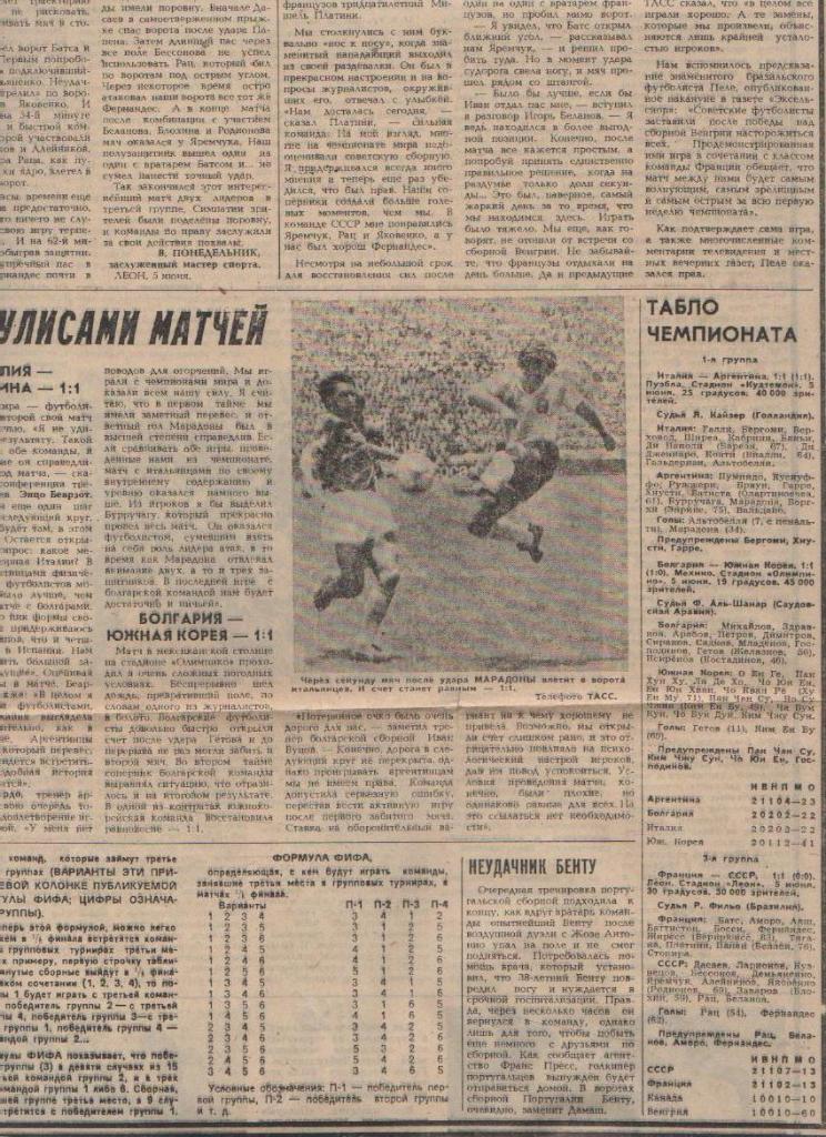 статьи футбол П8 №395 статья Симпатии поровну Ч.М. Мексика 1986г.