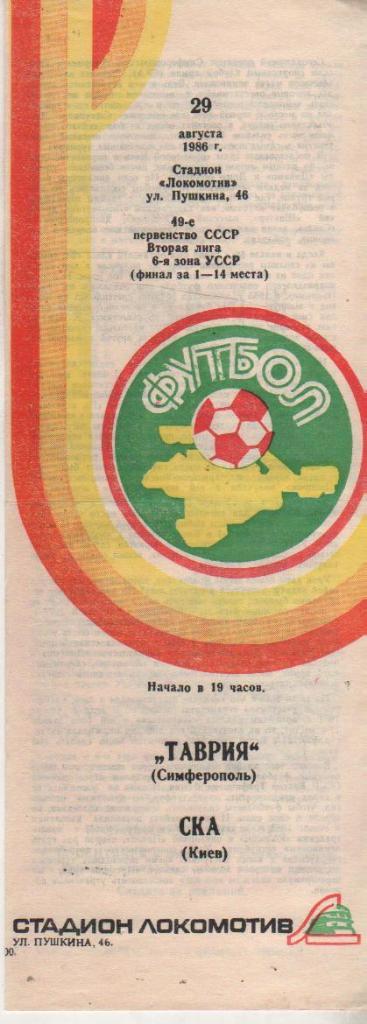 пр-ки футбол Таврия Симферополь - СКА Киев 1986г.
