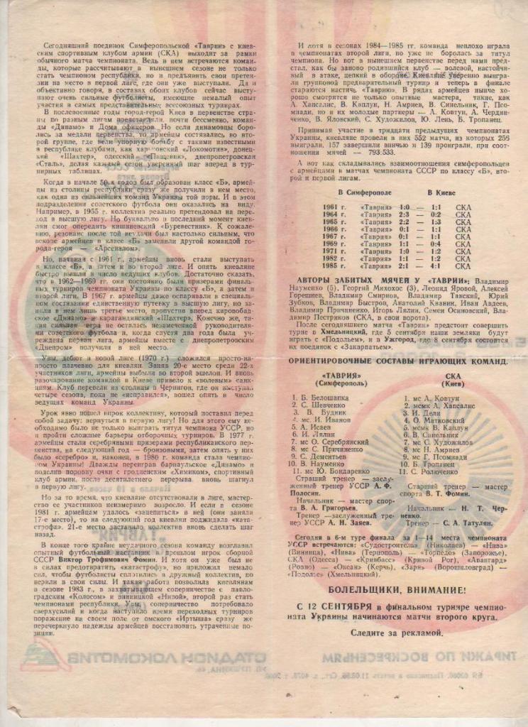 пр-ки футбол Таврия Симферополь - СКА Киев 1986г. 1