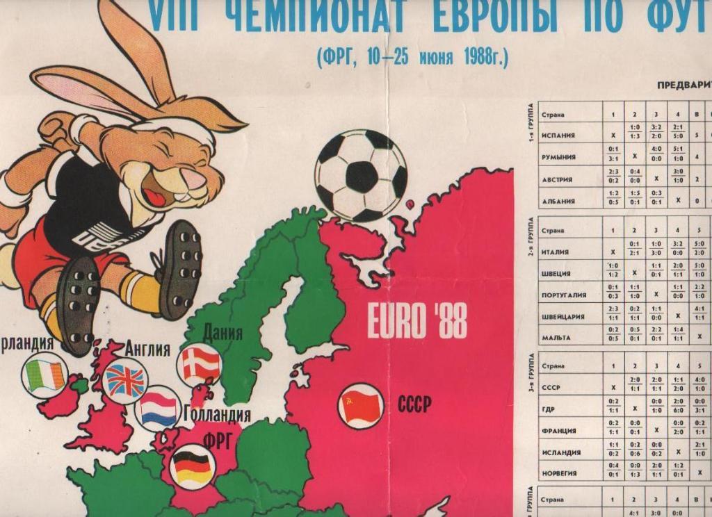 фотобуклет-плакат футбол календарь игр VIII чемпионата Европы в ФРГ финал 1988г.
