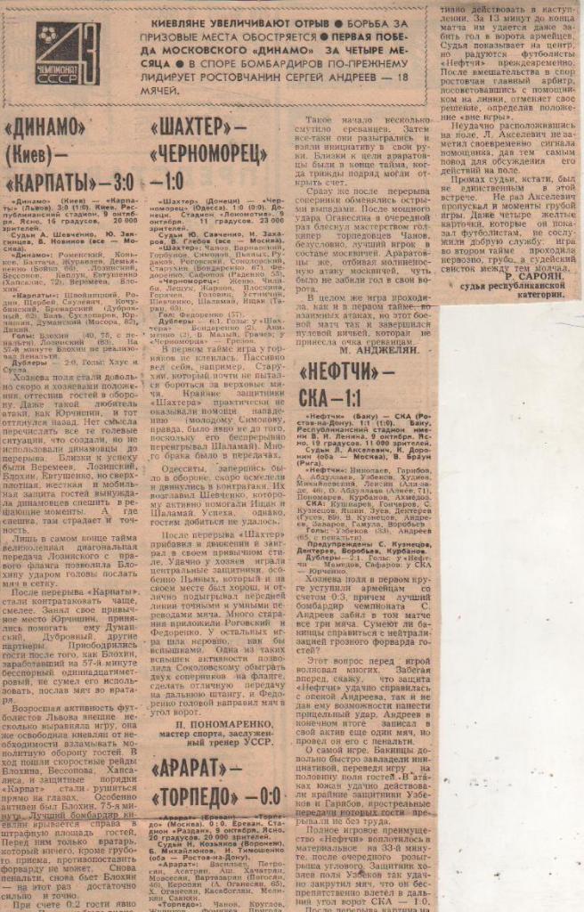 статьи футбол П9 №145 отчеты о матчах Арарат Ереван -Торпедо Москва 1980г.