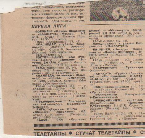 стат футбол П9 №147 отчеты о матчах Факел Воронеж - Локомотив Москва 1986г.