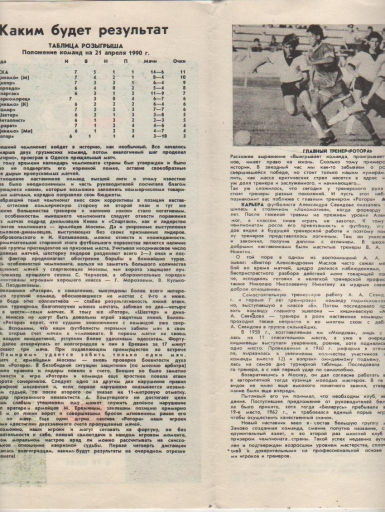 пр-ка футбол Ротор Волгоград - Торпедо Москва 1990г. 1