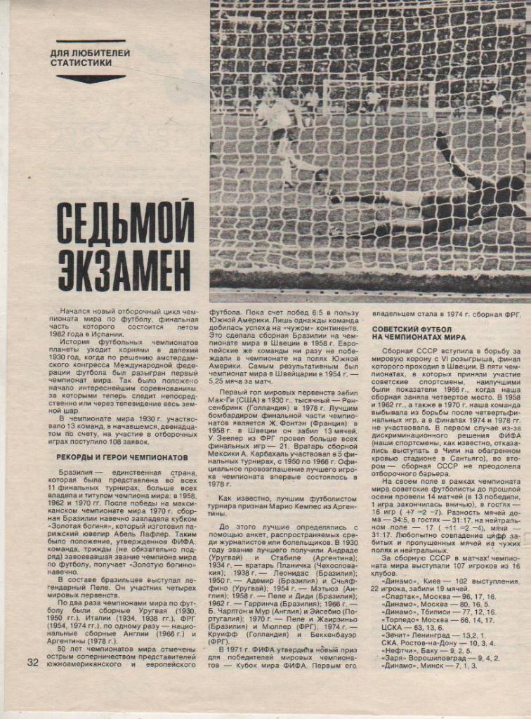 вырезки из журналов футбол футбольный матч ОМ ЧМ 1981г.