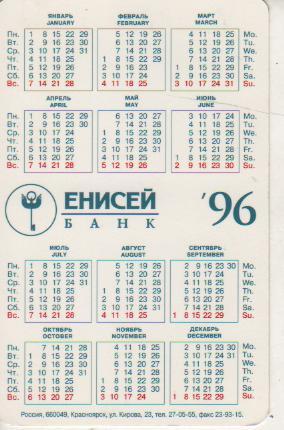 календарик пластик финансы природа банк Енисей г.Красноярск 1996г. 1