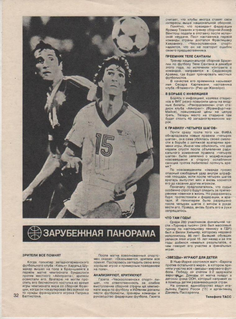 вырезки из журналов футбол фотоконкурс Борьба за мяч Э. Бауманн ФРГ 1982г.