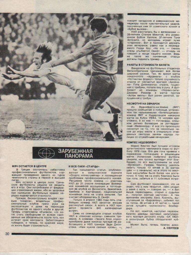вырезки из журналов футбол фотоконкурс Борьба за мяч 1980г.