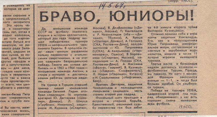 статьи футбол П10 №3 заметки сб. юношеская СССР - победитель турнира УЕФА 1967г.